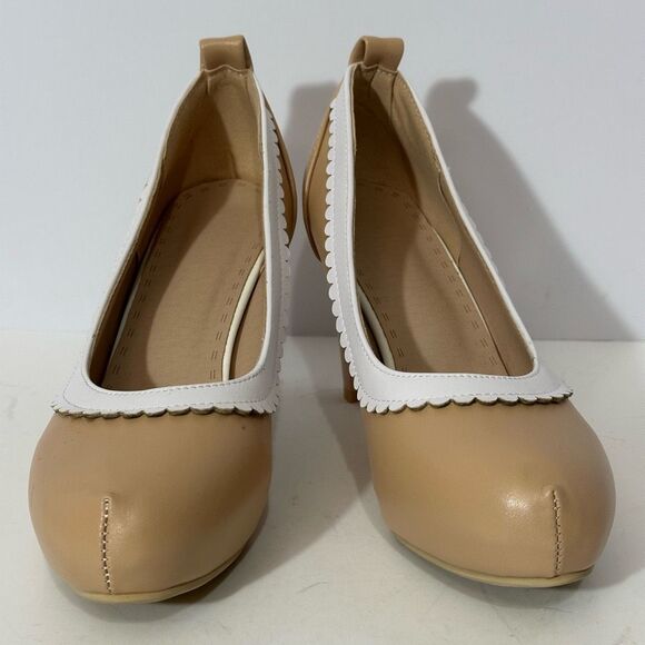 Women’s Block heels Round Toe Mary Jane Shoes Strapless Tan | Women Size 7.5/8 - Picture 4 of 9